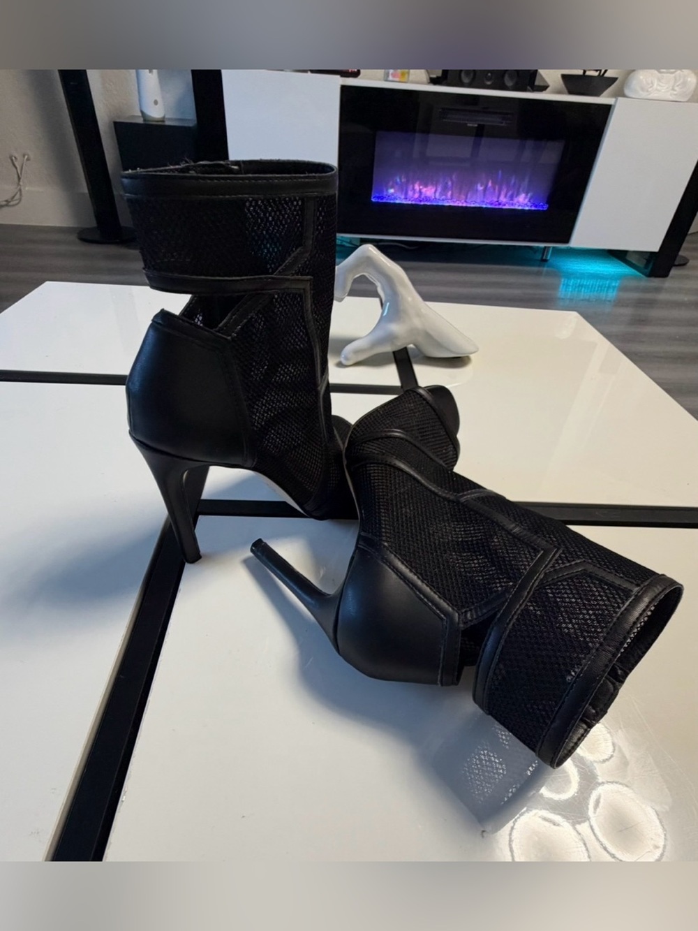 ✨ Jessica Simpson Black Mesh Peep-Toe Stiletto Ankle Boots - Size 6.5M / 37 🖤